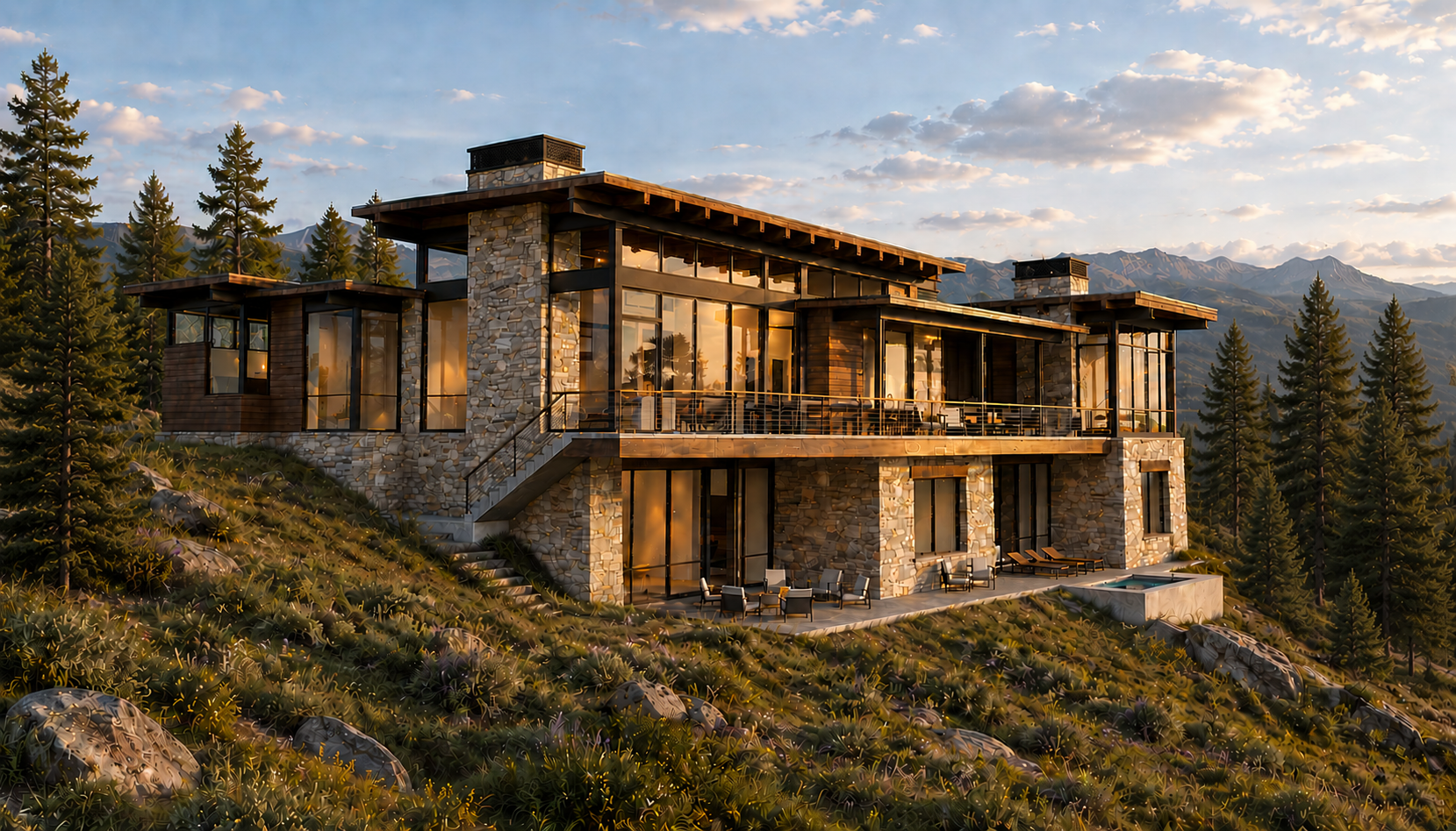 Side exterior rendering of a future Armstrong custom home in Montana
