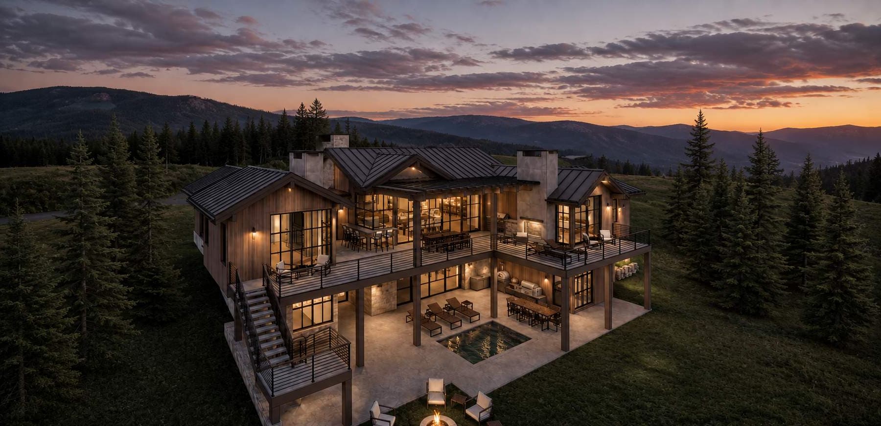 Territory 1889 Homesite EE-4 rear deck aerial rendering in Lakeside, Montana